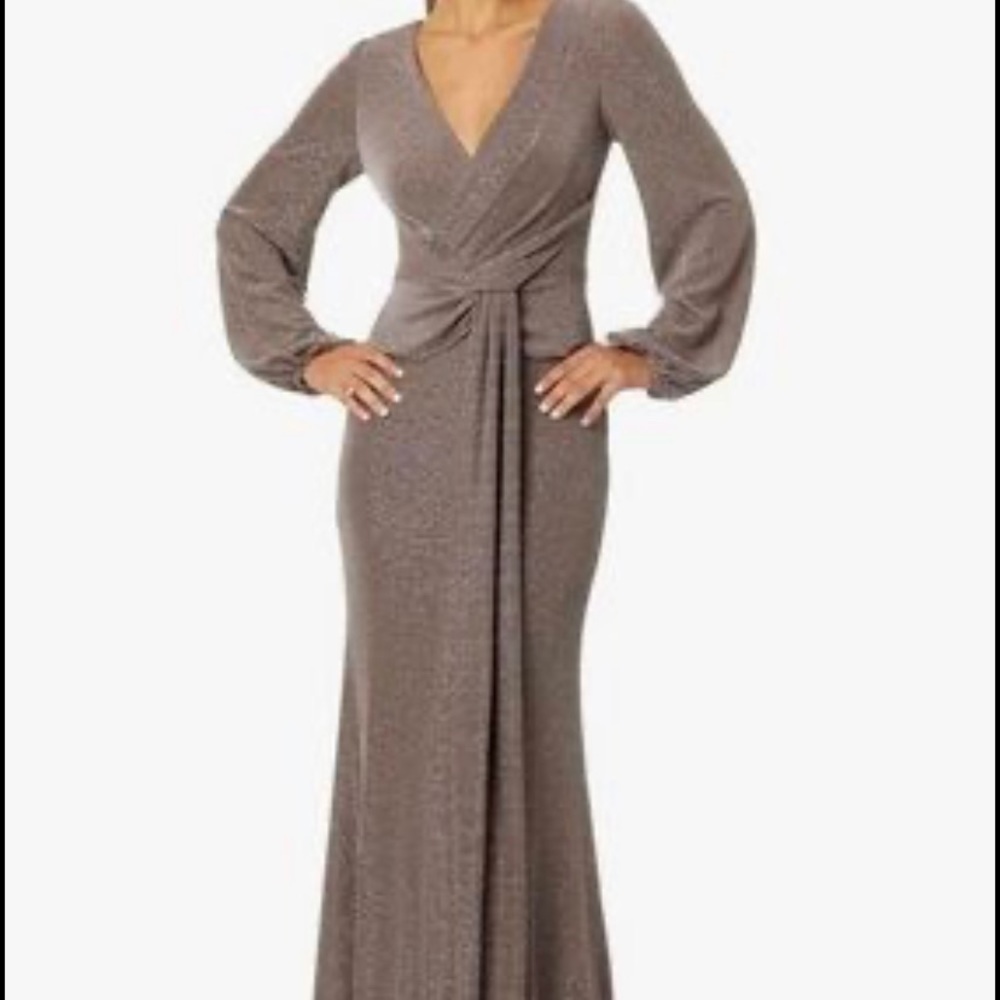 Betsy & Adam Long Sleeve Metallic Dress - Brown